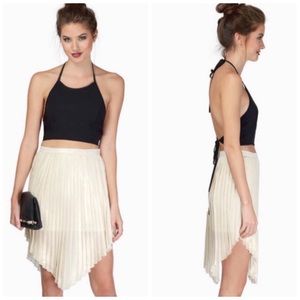 Tobi Gold Metallic Pleated V Point Skirt